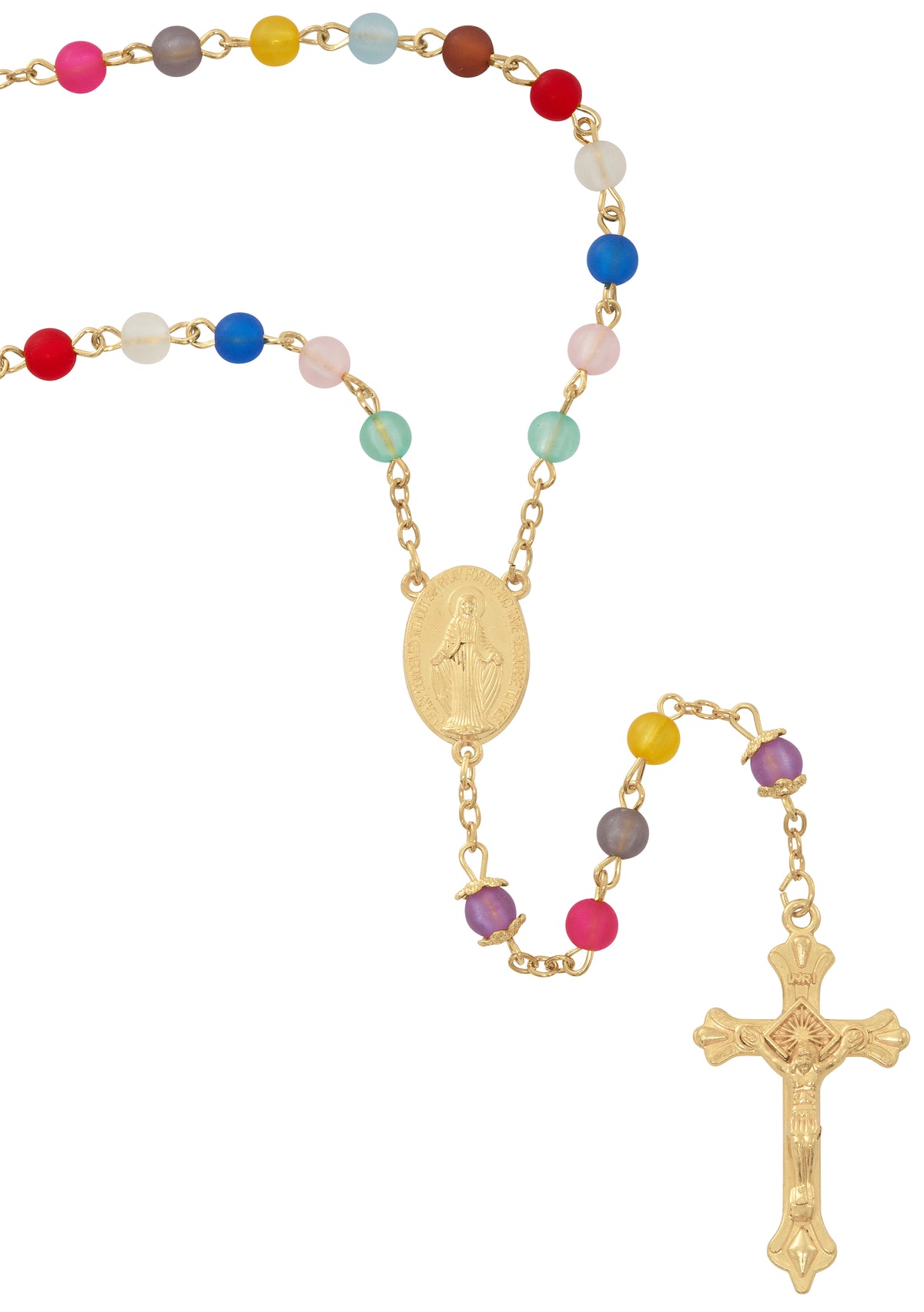Gold Tone Multi-Color Matte Bead Rosary