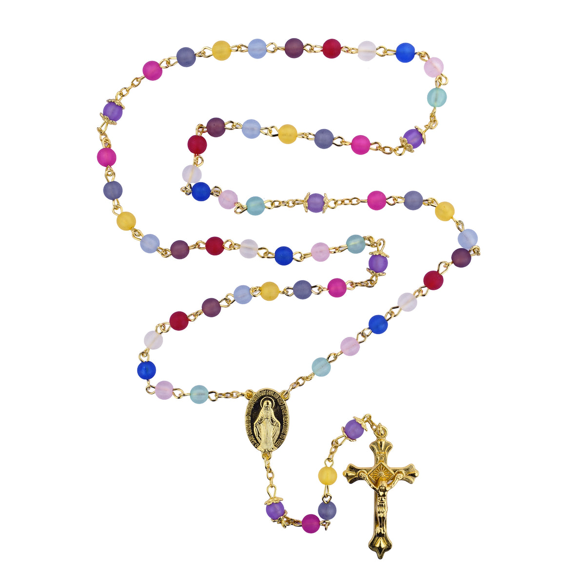 Gold Tone Multi-Color Matte Bead Rosary