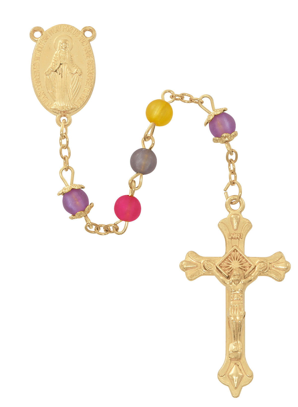 Gold Tone Multi-Color Matte Bead Rosary