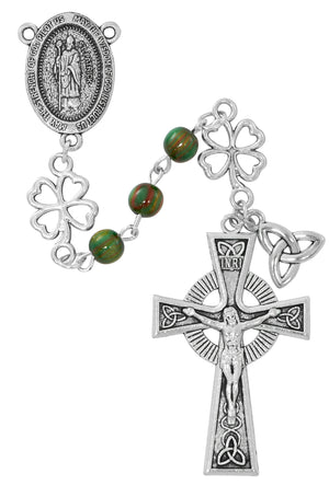 Green Irish Rosary with Shamrock Our Father Beads