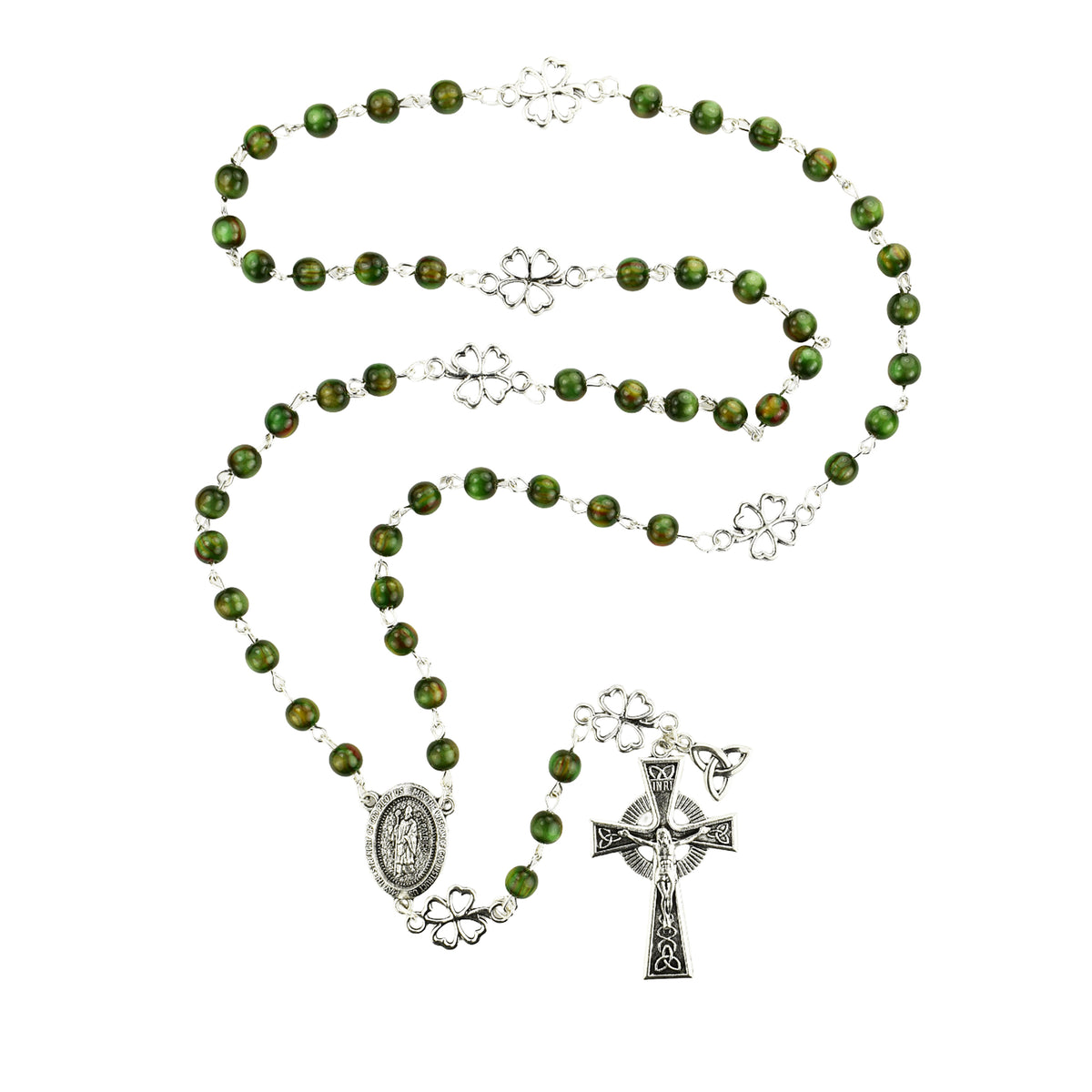 Green Irish Rosary with Shamrock Our Father Beads