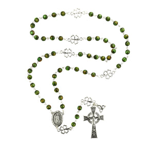 Green Irish Rosary with Shamrock Our Father Beads
