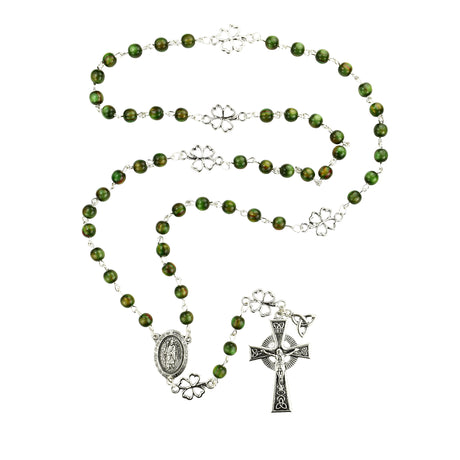 Green Irish Rosary with Shamrock Our Father Beads
