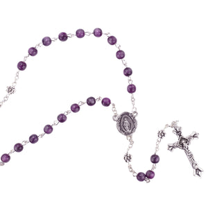 Purple Glass Rosary with Flower Our Father Beads