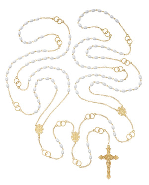 Gold Pearl Wedding Lasso Rosary with Bilingual Holy Card