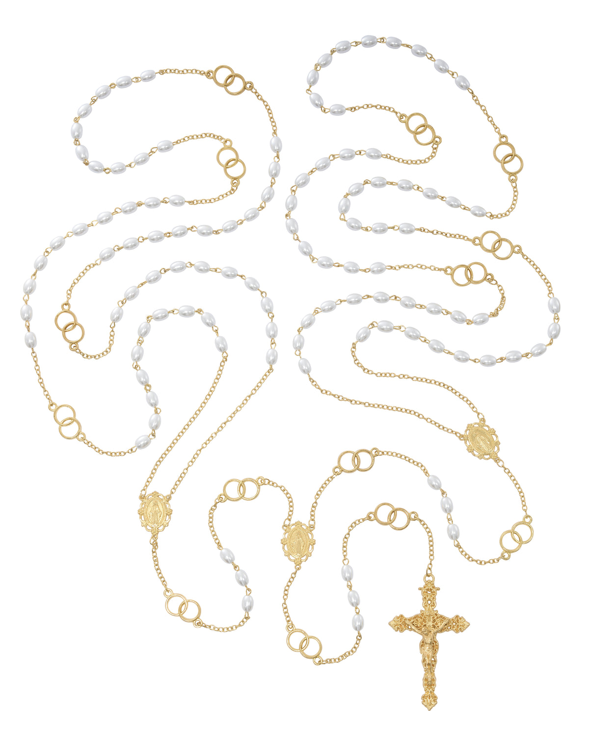 Gold Pearl Wedding Lasso Rosary with Bilingual Holy Card