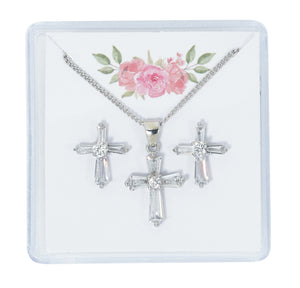 Crystal Cross Earring and Pendant Set