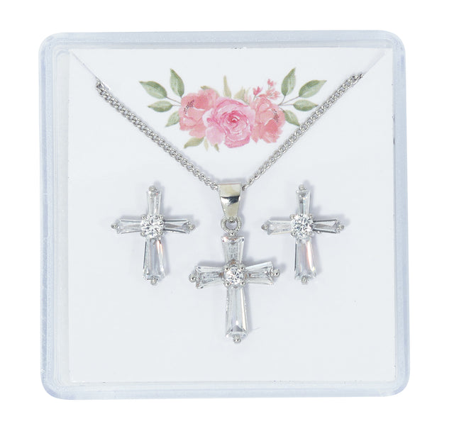 Crystal Cross Earring and Pendant Set
