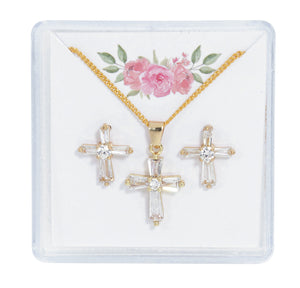 Crystal Cross Earring and Pendant Set