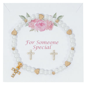 Girls Pearl Bracelet and Earring Set