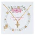 Gold Pearl Bracelet and Crystal Cross Necklace Set
