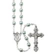 Light Blue Imitation Pearl Double Capped Rosary, Pewter Crucifix and Center