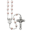 Light Pink Imitation Pearl Double Capped Rosary, Pewter Crucifix and Center