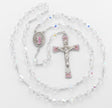 6mm Crystal Bead Rosary with Pink Enameled Pewter Crucifix and Center