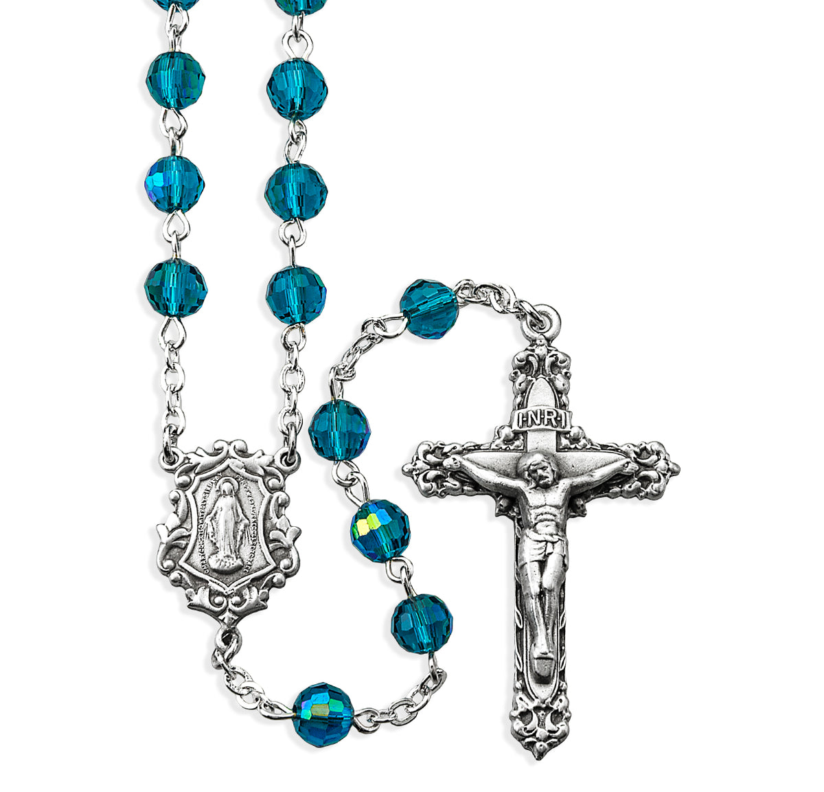 6mm Faceted Bead Rosary, Pewter Crucifix and Center