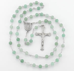 6mm Aventurine Gemstone Bead Rosary, Pewter Crucifix and Center