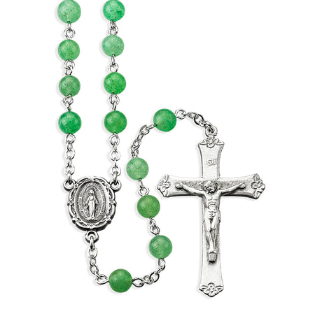 6mm Aventurine Gemstone Bead Rosary, Pewter Crucifix and Center