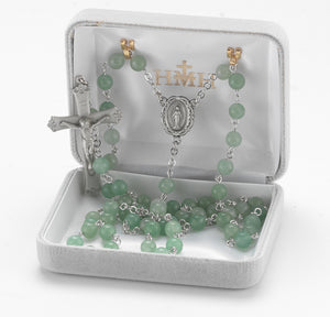 6mm Aventurine Gemstone Bead Rosary, Pewter Crucifix and Center