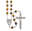 6mm Tiger Eye Gemstone Bead Rosary, Pewter Crucifix and Center