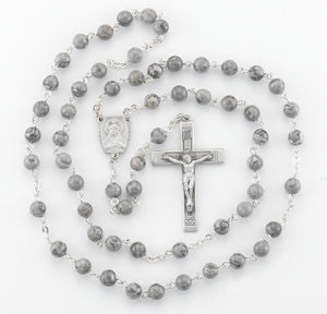 6mm Lime Gemstone Bead Rosary, Pewter Crucifix and Center