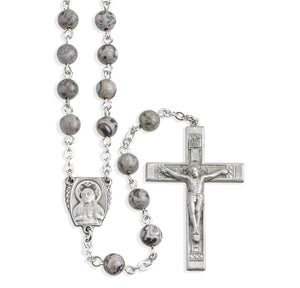 6mm Lime Gemstone Bead Rosary, Pewter Crucifix and Center