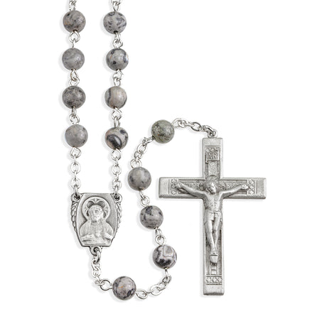 6mm Lime Gemstone Bead Rosary, Pewter Crucifix and Center