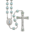 8mm Blue Glass Capped Bead Rosary with Blue Enameled Pewter Crucifix and Center