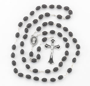 Black Beehive Boxwood Rosary with Enameled Pewter Crucifix and Center