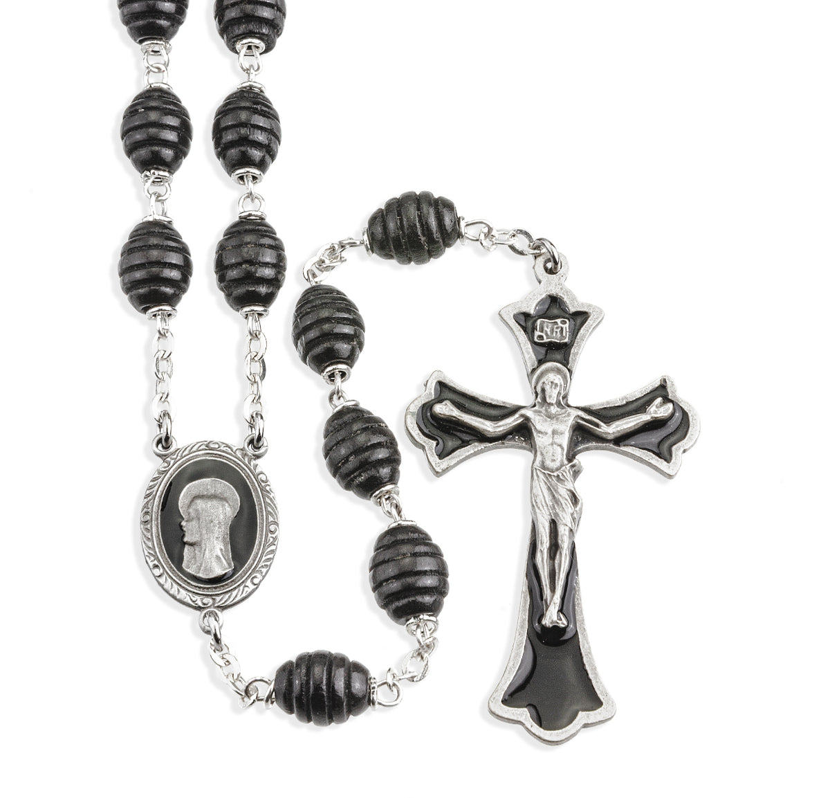 Black Beehive Boxwood Rosary, Pewter Crucifix and Center