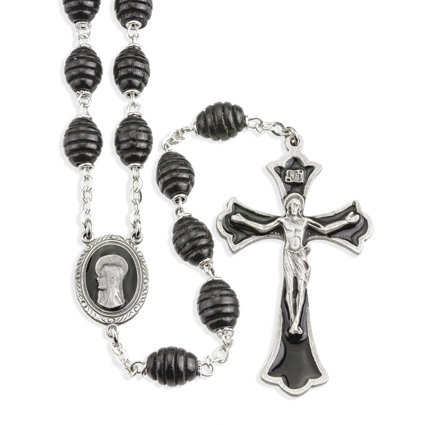 Black Beehive Boxwood Rosary, Pewter Crucifix and Center
