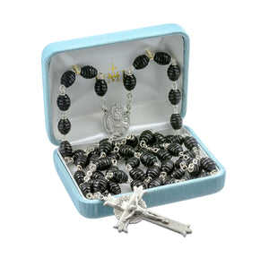 Black Beehive Boxwood Rosary, Pewter Crucifix and Center