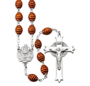 Brown Beehive Boxwood Rosary, Pewter Crucifix and Center