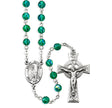 6mm Emerald Bead Irish Rosary with Celtic Crucifix and Saint Patrick Center, Pewter