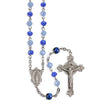Blue Opal Faceted Glass Bead Rosary, Pewter Crucifix and Center