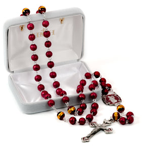 Saint Florian Firefighter Rosary, 6mm Red Lava Beads, Pewter Crucifix and Center