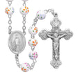White and Orange Glass Flower Bead Rosary, Pewter Crucifix and Center