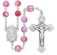 6mm Ruby Amethyst Crackle Glass Bead Rosary, Pewter Crucifix and Center