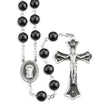 8mm Round Onyx Bead Rosary, Pewter Crucifix and Center