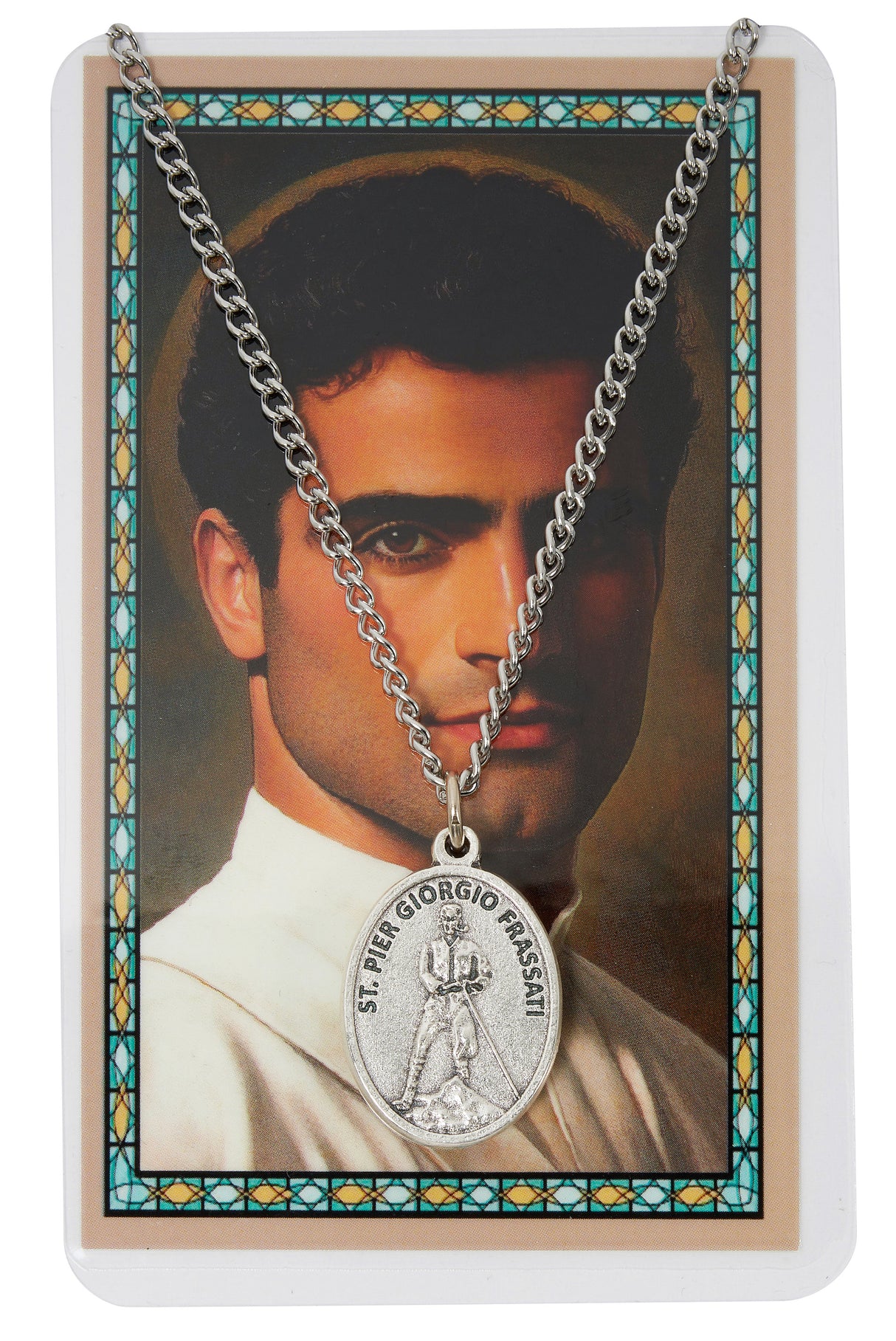 Saint Pier Giorgio Frassati Silver Oxidized Medal & Laminated Prayer Card