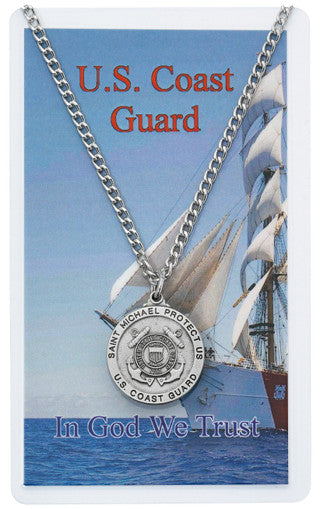 Round St. Michael Coast Guard Medal with Prayer Card