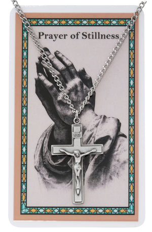 Pewter Crucifix Necklace with Prayer of Stillness Card
