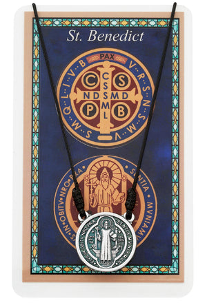St. Benedict Medal on Black Cord with Holy Card