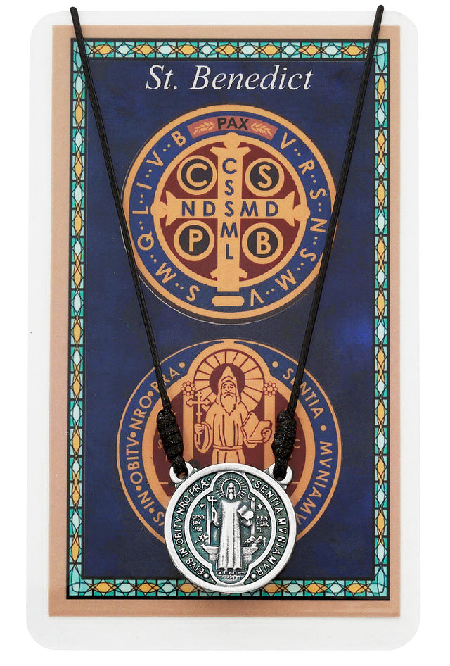 St. Benedict Medal on Black Cord with Holy Card