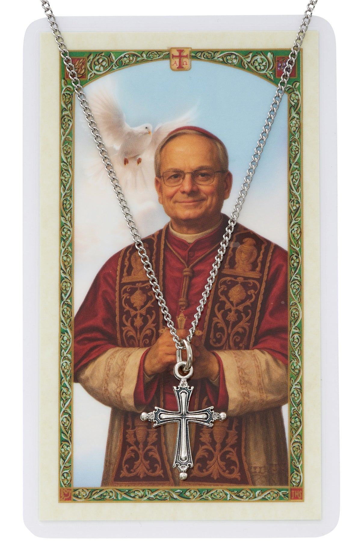 Pope Leo XIV Pectoral Cross Necklace with Holy Card