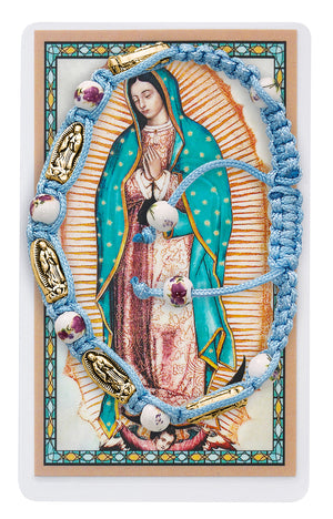 Aqua Corded Our Lady of Guadalupe Bracelet with Holy Card