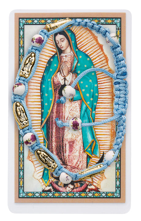 Aqua Corded Our Lady of Guadalupe Bracelet with Holy Card