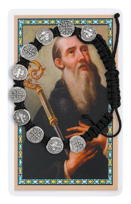 Black Corded St. Benedict Bracelet with Holy Card