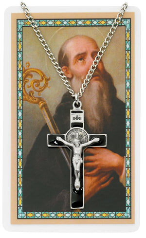 St. Benedict Crucifix Medal with 24" Chain & Prayer Card