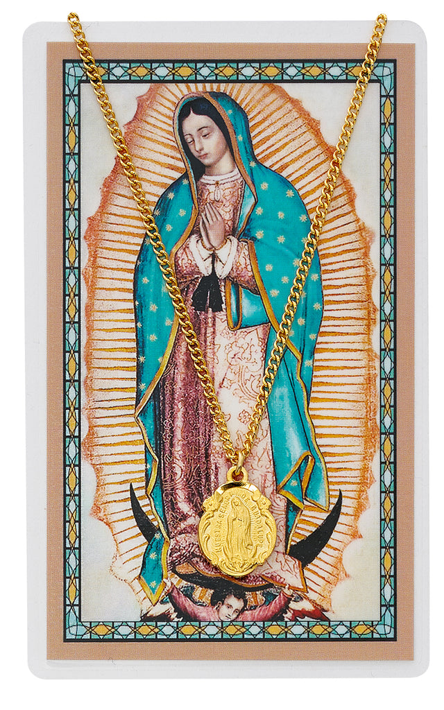 Gold Tone Nuestra Señora de Guadalupe Medal and Prayer Card