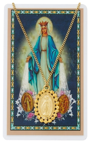 Spanish Miraculous Medal Necklace with Spanish Holy Card